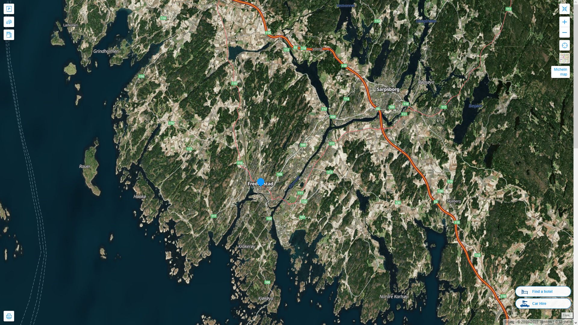 Fredrikstad Highway and Road Map with Satellite View